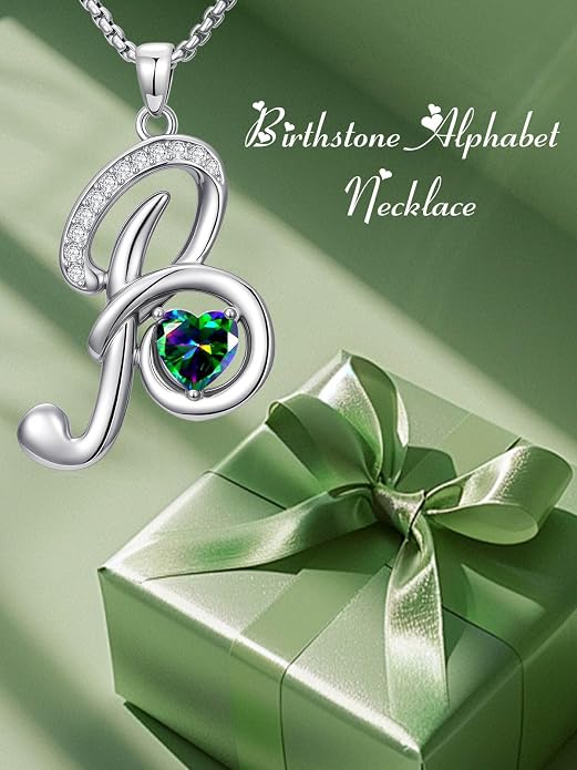 Birthday Gifts for Women Alphabet A to Z Initial Birthstone Pendant Necklaces for Women - 18k White Gold Plated Personalized Name Jewelry Anniversary Graduation Gifts for Wife Her Daughter Girlfriend(with Gift Box)