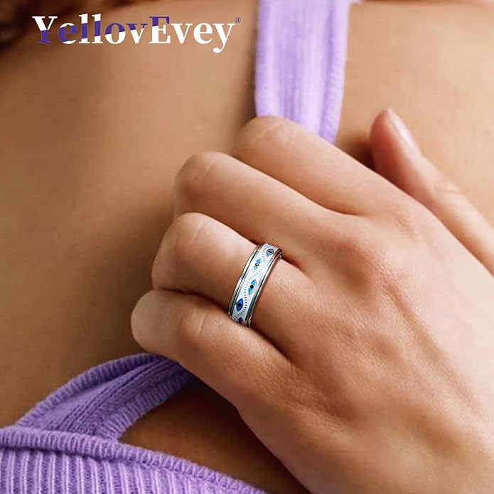 Evil Eye Fidget Ring for Women - Anxiety Relief Spinner Jewelry,18K Gold Plated Stainless Steel Turkish Ojo Turco Protection Rings Gift for Adults