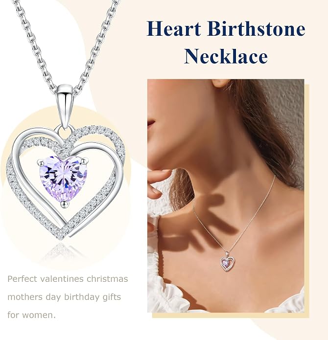 Anniversary Charm Necklace, Sterling Silver 14K Gold Plated Chain with Interlocking Heart Pendant Elegant Birthstone Necklaces for Women, Length 18"