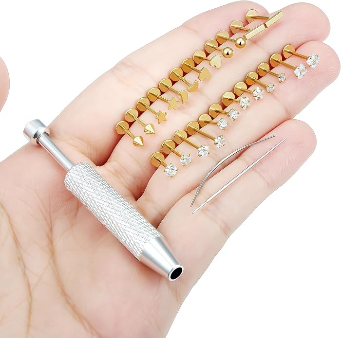 20/18/16g Gold Flat Back Threadless Earrings Nose Rings Lip Studs Surgical Steel Piercing Jewelry for Women Men