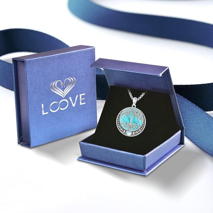 Sterling Silver Tree of Life Necklace for Women Oval Family Tree Necklace Abalone Shell Moonstone Pendant Mother Day Necklace for Mom Tree of Life Jewelry
