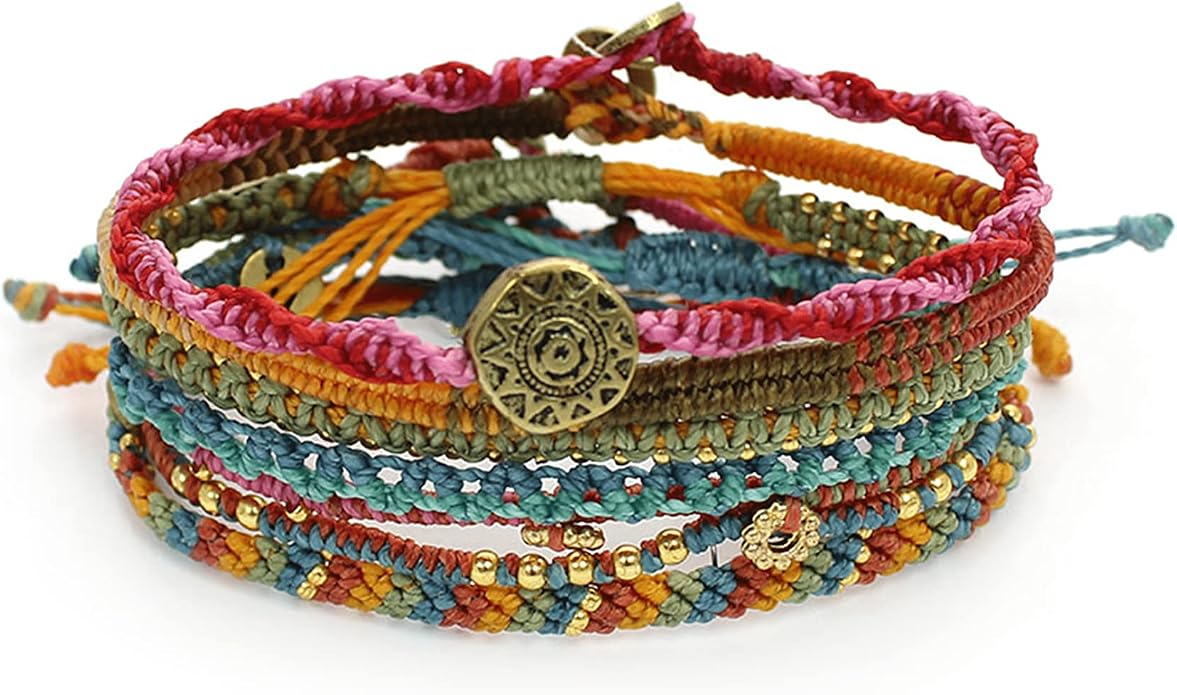 Wakami Earth Charm Bracelet Stack | Braided Beaded Stackable Bracelets for Women | Waterproof Fair Trade Handmade Boho Jewelry for Women and Men