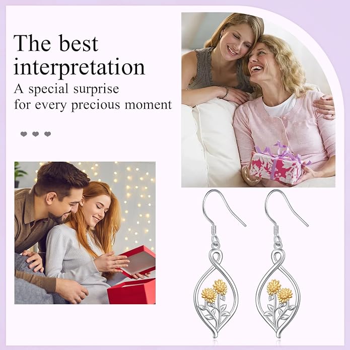 925 Sterling Silver Filigree Dangle Drop Earrings Daisy/Lotus/Rose Flower/Moonstone Leverback Teardrop Earrings for Women Infinity Celtic Knot Daisy Lotus Jewelry for Mothers Day