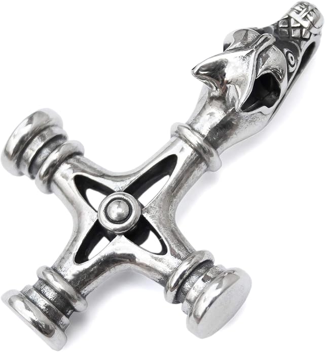 Viking Wolf Cross Necklace 925 Sterling Silver Bronze - Icelandic Thors Hammer Fenrir Pendant - Mens Amulet Norse Nordic Celtic Jewelry - Gothic Biker Gifts for Men - Handmade