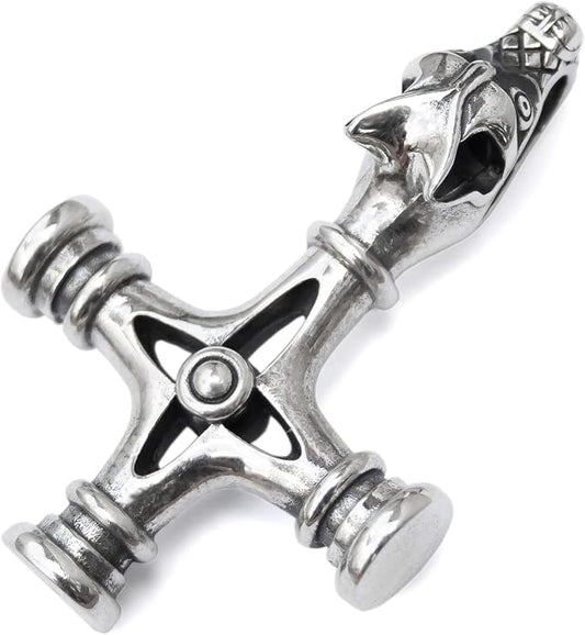 Viking Wolf Cross Necklace 925 Sterling Silver Bronze - Icelandic Thors Hammer Fenrir Pendant - Mens Amulet Norse Nordic Celtic Jewelry - Gothic Biker Gifts for Men - Handmade