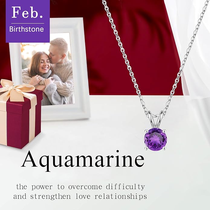 SMILEST Birthstone Necklaces for Women Mom Wife, 1ct Sparkle Round Cut Birthstone Pendant 925 Sterling Silver Necklace Anniversary Birthday Gifts for Women Mom Wife Friend