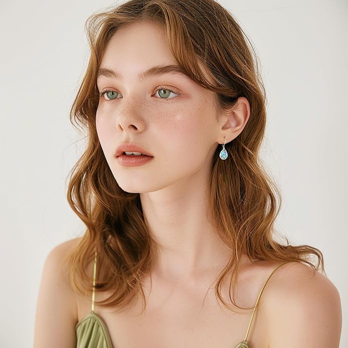 Dangle Earrings Sterling Silver Moonstone/Turquoise/CZ/Crystal Earrings for Women Tree of Life Animal Filigree Leverback Earrings Jewelry Gifts