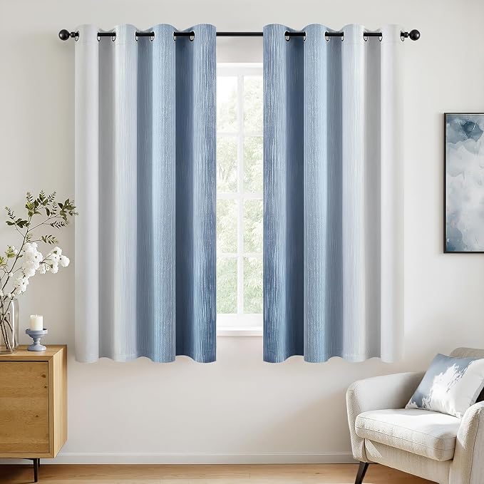 MIULEE Stone Blue and Greyish White Ombre Blackout Curtains, Full Room Darkening Thermal Insulated 63 Inches Long Drapes for Bedroom/Living Room Grommet Window Treatments Modern 52Wx63L, Set of 2
