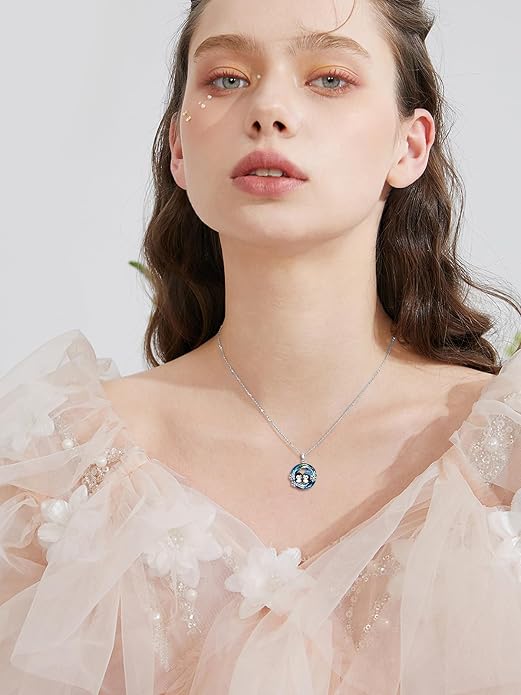 Midari Ocean Necklace 925 Sterling Silver Flamingo Mama Bear Dolphin Penguin Sea Turtle Axolotl Desert Cactus Nautical Rudder Tropical Palm Compass Wave Pendant Boho Jewelry Gifts for Women Men