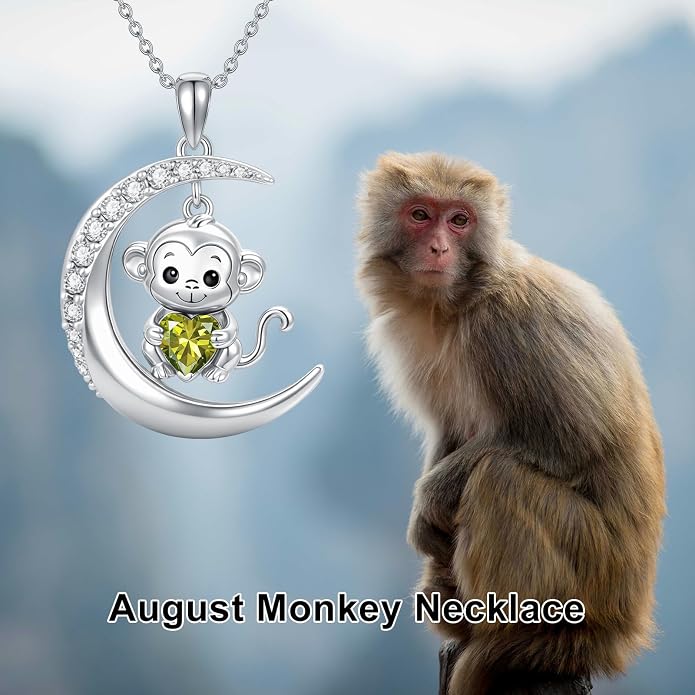 PROESS Animal Birthstone Necklace 925 Sterling Silver Otter/Axolotl/Hippo/Elephant/Dachshund/Monkey/Red Panda Pendant Necklace Animal Birthstone Jewelry Gifts for Women