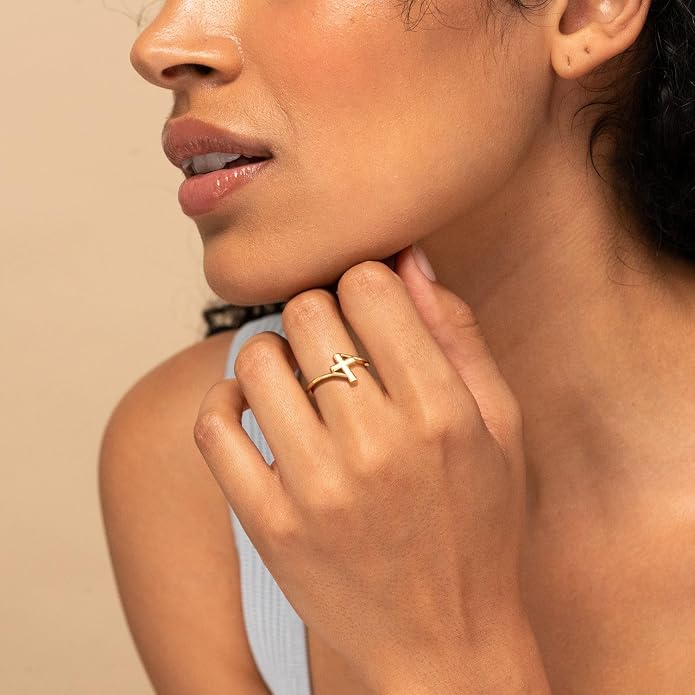 Gold Cross Statement Rings for Women 14K Gold Silver Tone Non Tarnish Cute Band High Polished Smooth Comfort Fit Size 5-10