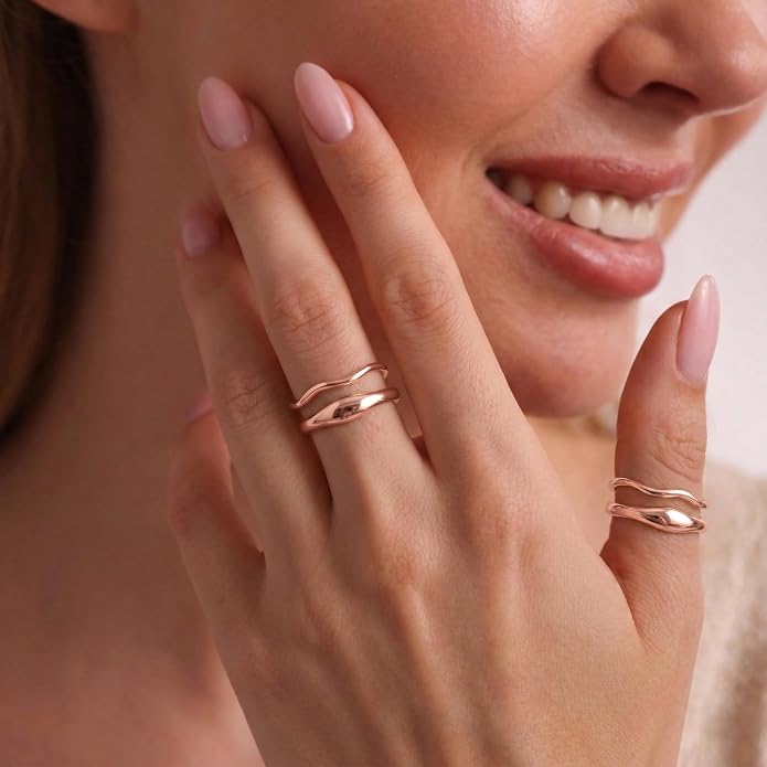 Gold Rings for Women Men Non Tarnish, Waterproof Chunky 14K Gold Plated Dainty Stackable Rings Trendy Statement Pinky Thumb Rings Engagement Eternity Wedding Band Ring Stacking Gold Jewelry Size 3 4 5 6 7 8 9 10 11