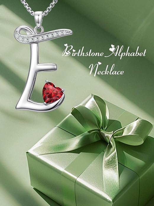 Birthday Gifts for Women Alphabet A to Z Initial Birthstone Pendant Necklaces for Women - 18k White Gold Plated Personalized Name Jewelry Anniversary Graduation Gifts for Wife Her Daughter Girlfriend(with Gift Box)