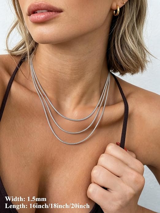 U7 Snake Necklace for Women 14K Gold Plated/Silver/Rose Gold/Black Chain Necklace Hypoallergenic, Stainless Steel Tiny Snake Chain Necklace 1/1.2/1.5/2MM, 14-30" Adjustable Minimalist Gift