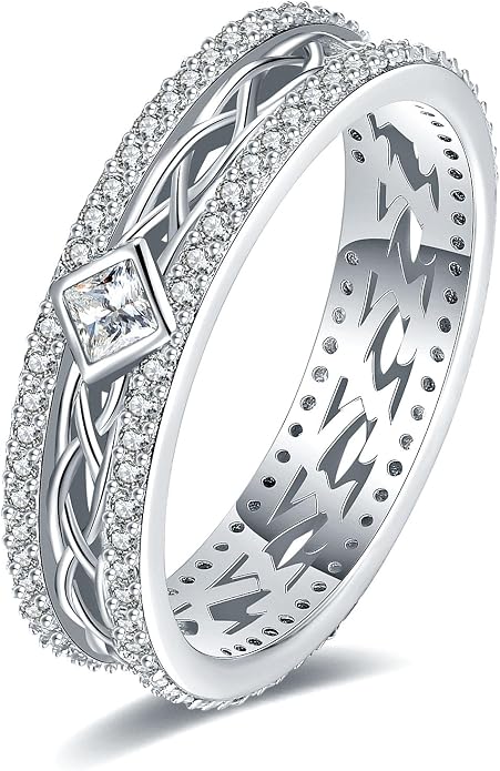 Celtic Eternity Wedding Bands Women - 925 Sterling Silver Cubic Zirconia Irish Promise Engagement for Her Size 5-9