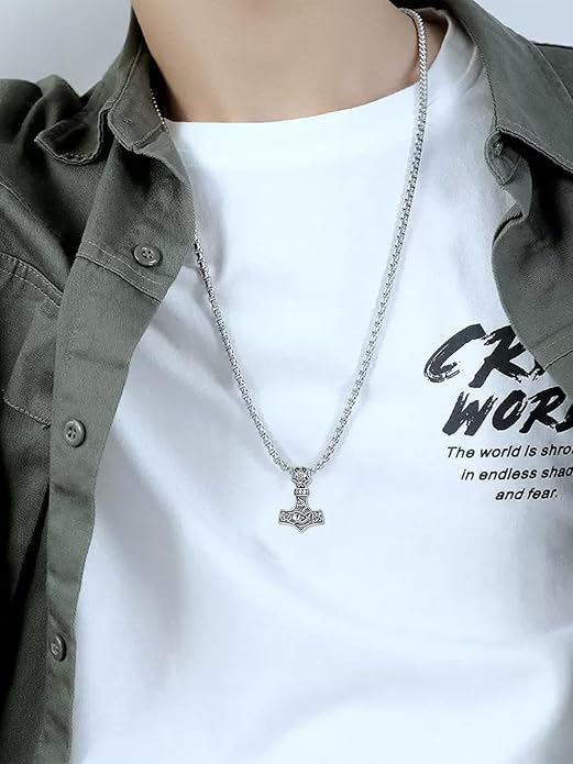 Viking Necklace for Men 925 Sterling Silver Viking Wolf/Thors Hammer/Vegvisir/Tree of Life/Compass Pendant Norse Necklace Amulet Talisman Christmas Gifts for Him Her