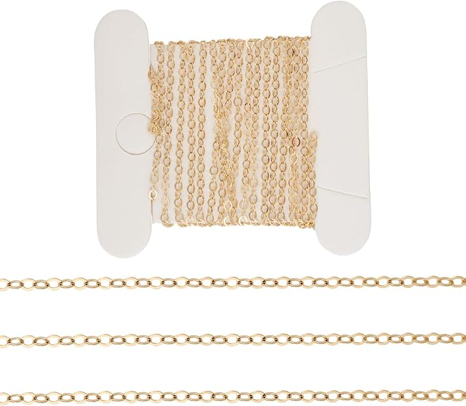Elecrelive 3.28FT 14K Gold Filled Chains 1.5mm Brass Cable Chains Thin Weldable Link Curb Necklace for Permanent Jewelry Necklace Bracelet Making