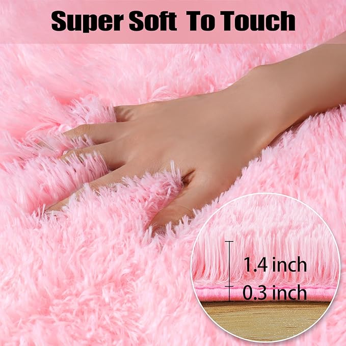 qulint Pink Area Rugs for Bedroom, 3x5 Fluffy Nursery Rug Soft Shag Rugs for Living Room, Small Fuzzy Plush Shaggy Carpets for Girls Teen Dorm Room Kid Room Home Decor (3ft x 5ft, Pink)