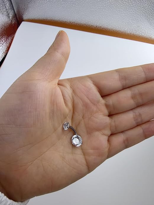Color Moissanite Titanium Belly Button Ring, Gold Silver Plated Internally Threaded Navel Piercing Jewelry, Hypoallergenic Implant Grade G23 Titanium Belly Ring, Brilliant Cut Moissanite Belly Piercing Rings for Women Men