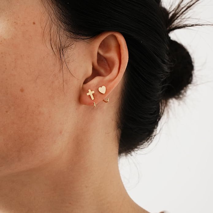 CHIC & ARTSY 925 Sterling Silver Half Hoop Earrings for Women, Small Huggie Hoops Set with Ball Bar Star Moon Cross & Pearl, Lightweight Comfort Fit Everyday & Sleep Earrings