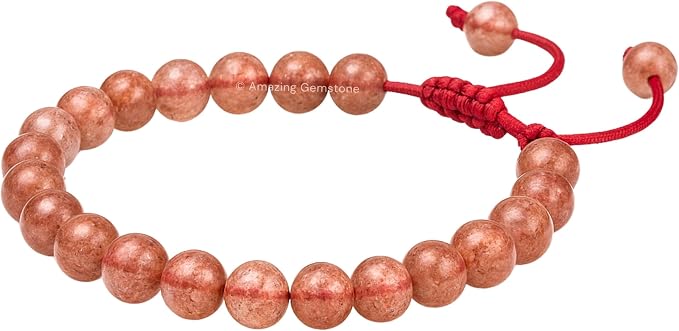 Amazing Gemstone Strawberry Quartz Bracelet for Women Men's Gifts - Protection Healing Crystal Bracelet - 8mm Gemstone Beaded Adjustable Bracelet