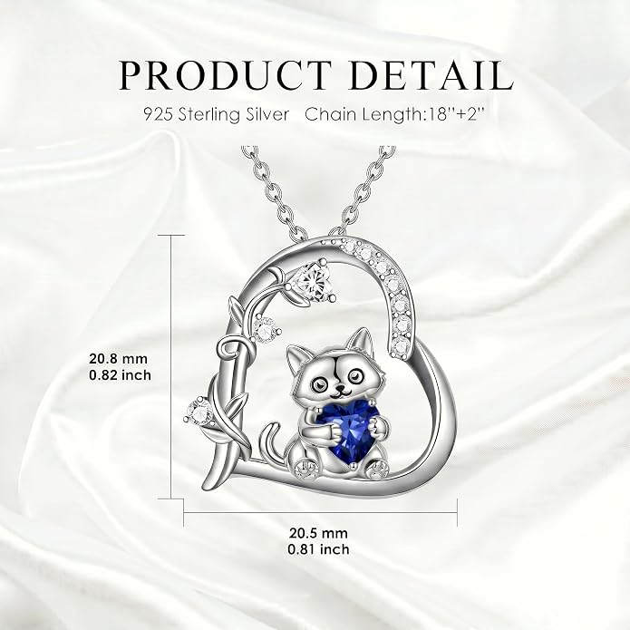 PELOVNY Teddy Bear Necklace for Women 925 Sterling Silver Bear/Highland Cow/Fox/Cat/Axolotl Birthstone Necklace Christmas Birthday Jewelry Gifts for Mom Daughter Wife Sister