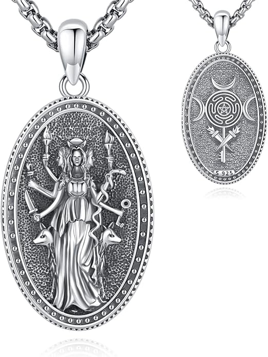 Pentagram Necklace Sterling Silver Triple Moon Goddess/Celtic Knot Witches Knot/Ankh/Sun and Moon/Hecate/Lilith/Santa Muerte/Tetragrammaton Pendant Necklace Pagan Wiccan Magic Egyptian Amulet Jewelry for Women Men