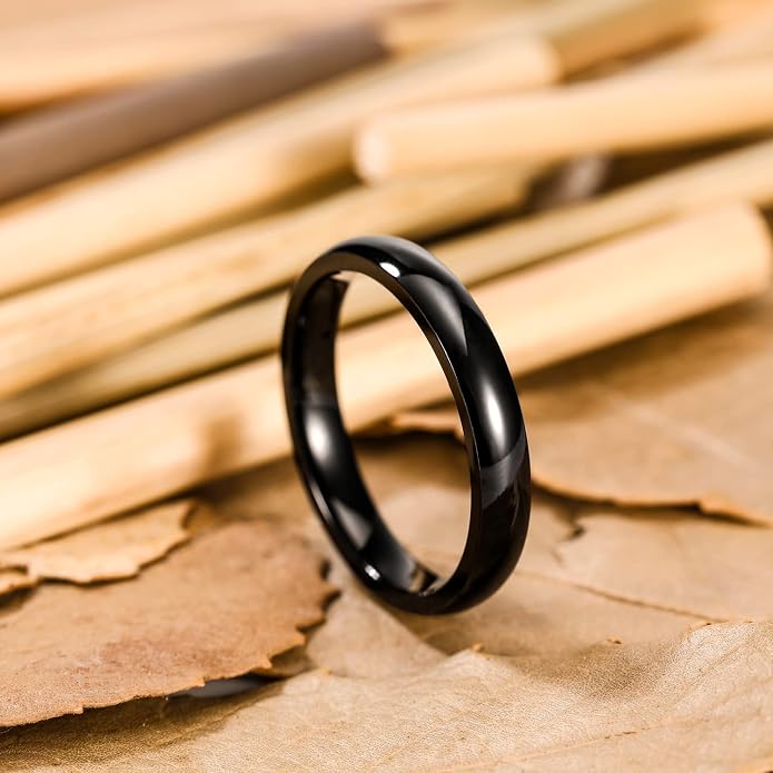 SHINYSO 2mm 4mm 6mm Black Tungsten Carbide Ring Dome Polished Wedding Band for Men Women Comfort Fit Size 4-12