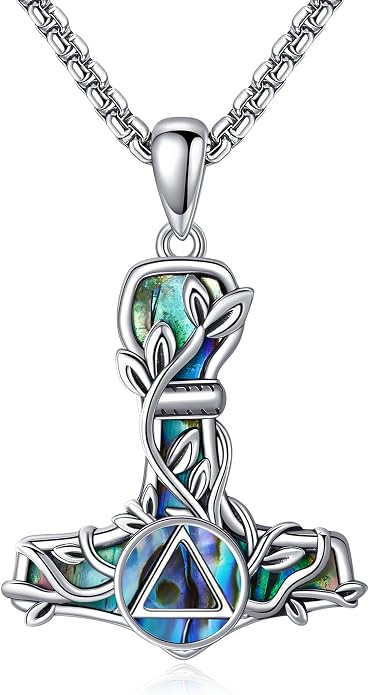 Sobriety Alcoholics Anonymous Necklace Sterling Silver AA Thors Hammer/Moon Pendant Recovery Symbol Jewelry for Women Her