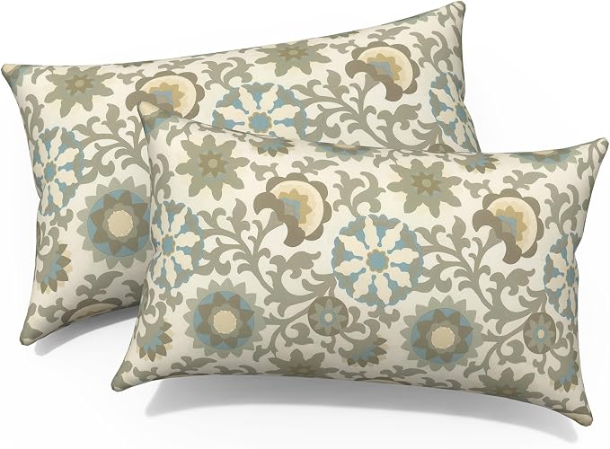Outdoor Lumbar Pillows 12x20 Inch, Water Repellent Cushion Pillows, Outdoor Pillows with Inserts for Home Garden Pack of 2, Floral Symphony‌