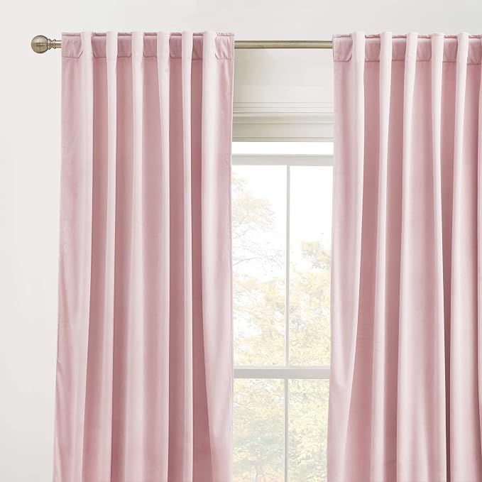 RYB HOME Pink Velvet Curtains 84 inches- Blackout Curtains for Living Room, Thermal Insulated Noise Reducing Panels Soft Luxury Window Decor for Bedroom, Blush Pink, W52 x L84 inches, 2 Panels