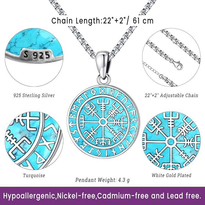 Turquoise Jewelry for Women Men 925 Sterling Silver Pendant Urn Necklaces for Ashes Picture Locket Necklace Thor Hammer Yggdrasil Virgen De Guadalupe St Michael Christopher Judas Witches Knot Necklace