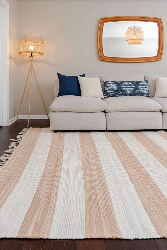 Unique Loom Chindi Rag Collection Area Rug - Striped (9'x 12' 2" Rectangle, Beige/ Ivory)