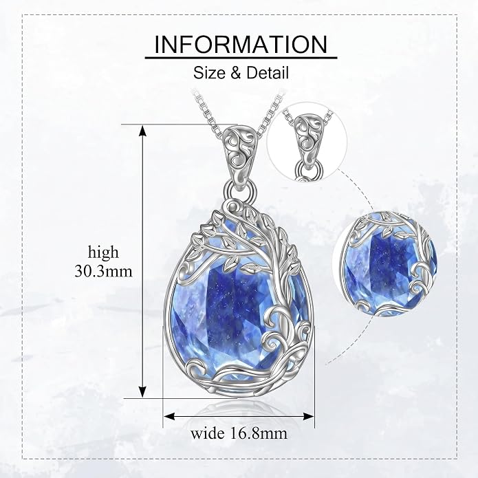Teardrop Moonstone Necklace for Women Tree of Life/Filigree Birthstone Pendant Necklace Jewelry