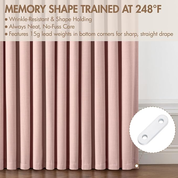 MIULEE Pinch Pleated 100% Blackout Curtains 40"x96" Light Pink 4 Panels Set | Thick Linen, Memory Trained Pleat, Back Tab Double Layer Drapes, Thermal Insulated, Curtain for Bedroom Living Room Darkening