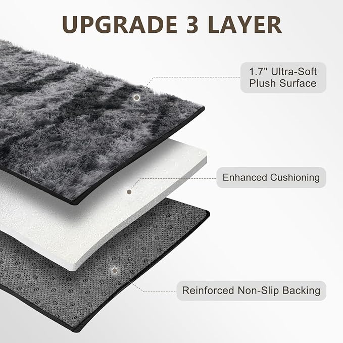 Large Shaggy 6x9 Area Rugs for Living Room Decor, Non-Slip Tie-Dyed Rugs for Bedroom Kids Playroom Dorm Room, High Pile Ultra Soft Carpet, Black