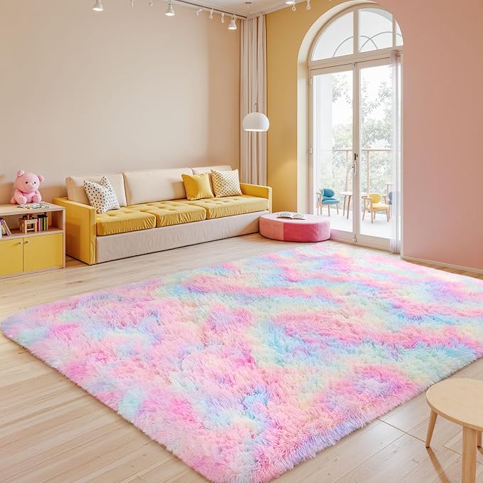 Sour Lemon Area Rugs 9x12 Living Room Bedroom, Large Fluffy Shag Rug | Shaggy Carpet, Soft Plush Furry Bedside Rugs, Anti Slip, Washable Area Modern Rugs Floor Mat for Kids Girls Boys Living Room