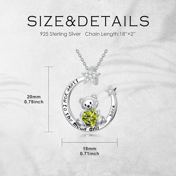 PELOVNY Teddy Bear Necklace for Women 925 Sterling Silver Bear/Highland Cow/Fox/Cat/Axolotl Birthstone Necklace Christmas Birthday Jewelry Gifts for Mom Daughter Wife Sister