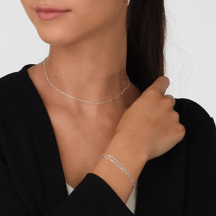 Annika Bella Chain Choker Necklace for Women, 925 Sterling Silver Chokers, Length 13-16 Inches, Short Necklaces for Teens, Waterproof Jewelry Gift for Her