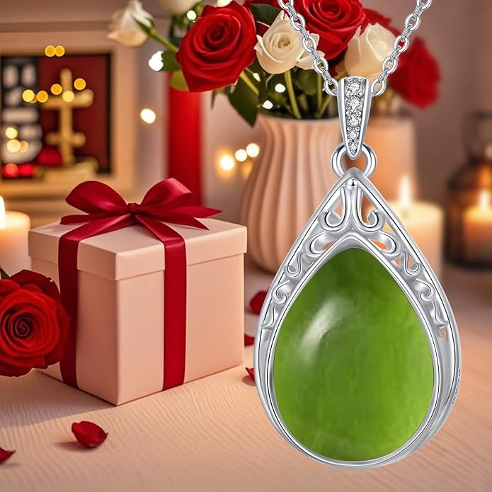 HPQQ Teardrop Necklace 925 Sterling Silver Filigree Gemstone Pendant Necklace Fine Jewelry Birthday Mother's Day Gifts for Women Her Mom