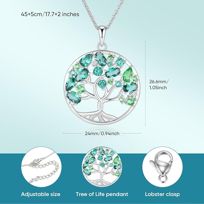 Tree of Life Necklace Jewelry Gifts - Family Tree Necklace Circular Pendant Zircon Leaves Energy Adjustable Chain Valentines Day Mothers Day Birthday Anniversary for Women Mom Wife Grandma