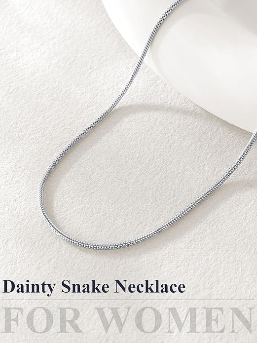 U7 Snake Necklace for Women 14K Gold Plated/Silver/Rose Gold/Black Chain Necklace Hypoallergenic, Stainless Steel Tiny Snake Chain Necklace 1/1.2/1.5/2MM, 14-30" Adjustable Minimalist Gift