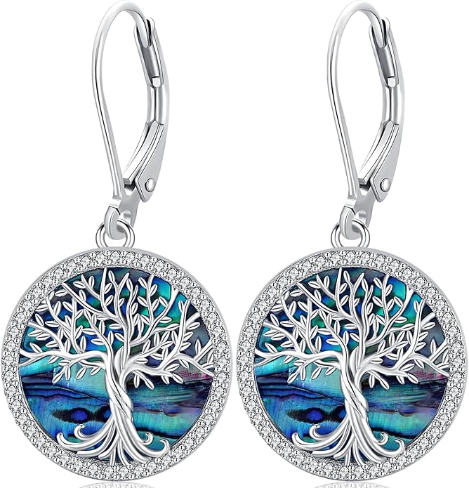 925 Sterling Silver Earrings Tree of Life/Cat/Animal/Turquoise/Moonstone Dangle Drop Earrings for Women Leverback Earring Hypoallergenic Jewelry Gifts