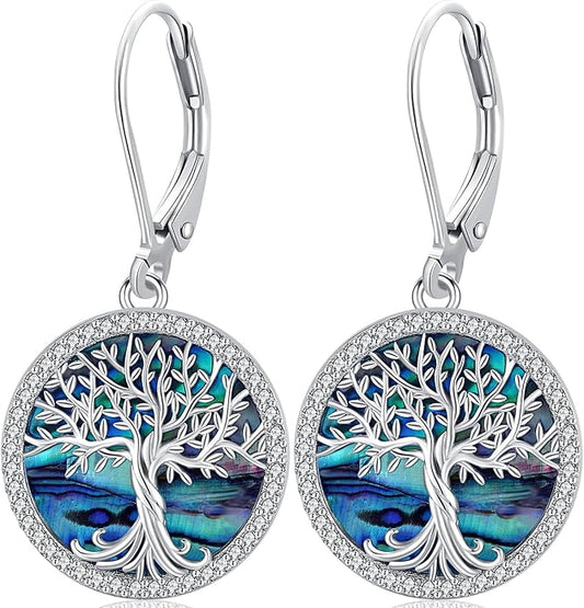 925 Sterling Silver Earrings Tree of Life/Cat/Animal/Turquoise/Moonstone Dangle Drop Earrings for Women Leverback Earring Hypoallergenic Jewelry Gifts