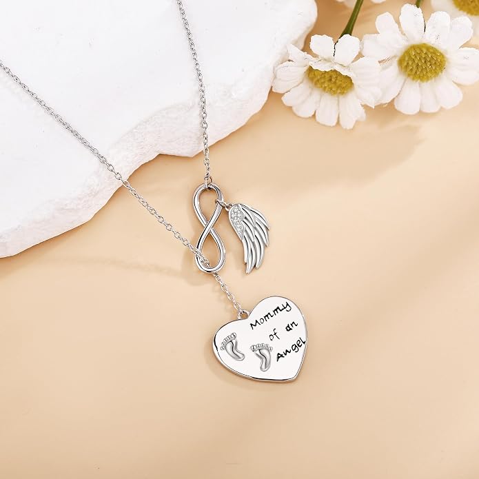 Mother Necklaces Sterling Silver Mom/Mommy of an Angel/Mom Thor Hammer/Heart Footprint Pendant Birthday Mothers Day Jewelry for Women