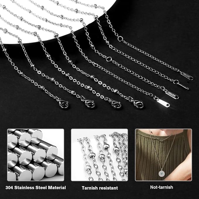 Cadikez 24PCS Stainless Steel Satellite Chain Necklace Bulk, 2mm 18inch Stainless Steel Finished Beaded Cable Link Chains for Necklace Jewelry Making