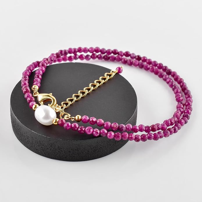 InfinityGemsArt Gemstone Gold Necklace For Women, Birthstone Natural Crystal Stone With Freshwater Pearl Beaded Jewelry, Gold Plated 18 Inch Chain