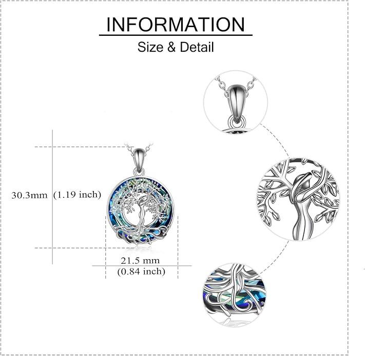 ONEFINITY Tree of Life Necklace for Women Sterling Silver Abalone Shell Crystal Tree of Life Pendant Necklace Family Tree Jewelry for Mom Daughter Sister Girls Christmas Gifts