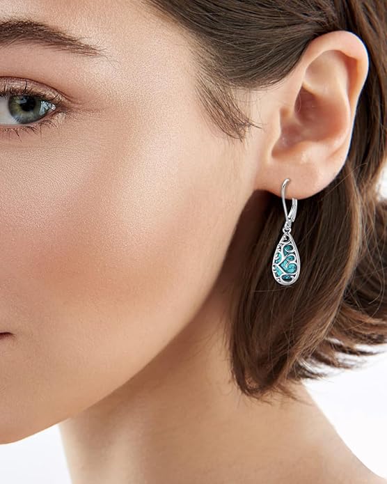 BDL Genuine Turquoise Jewelry for Women, Sterling Silver Earrings and Necklaces for Women, Leverback Dangle Drop Earrings Jewelry