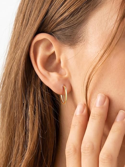Silvora 14K Gold Plated Huggie Hoop Earrings for Women, Small Sterling Silver Hoops, Hypoallergenic Cartilage Earrings for Sensitive Ears 8/10/12/14/16/18/20MM